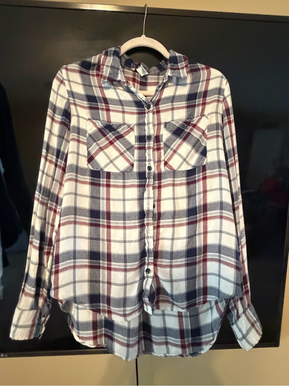 Forever 21 Plaid Button-Up in Navy, White & Burgundy